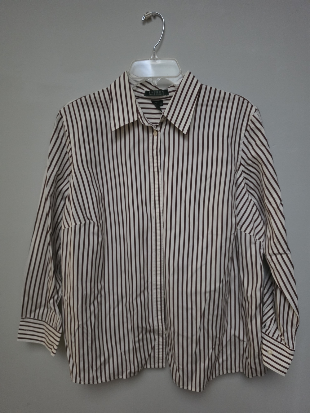 Lauren Ralph Lauren Cream Shirt with Brown Vertical Stripes